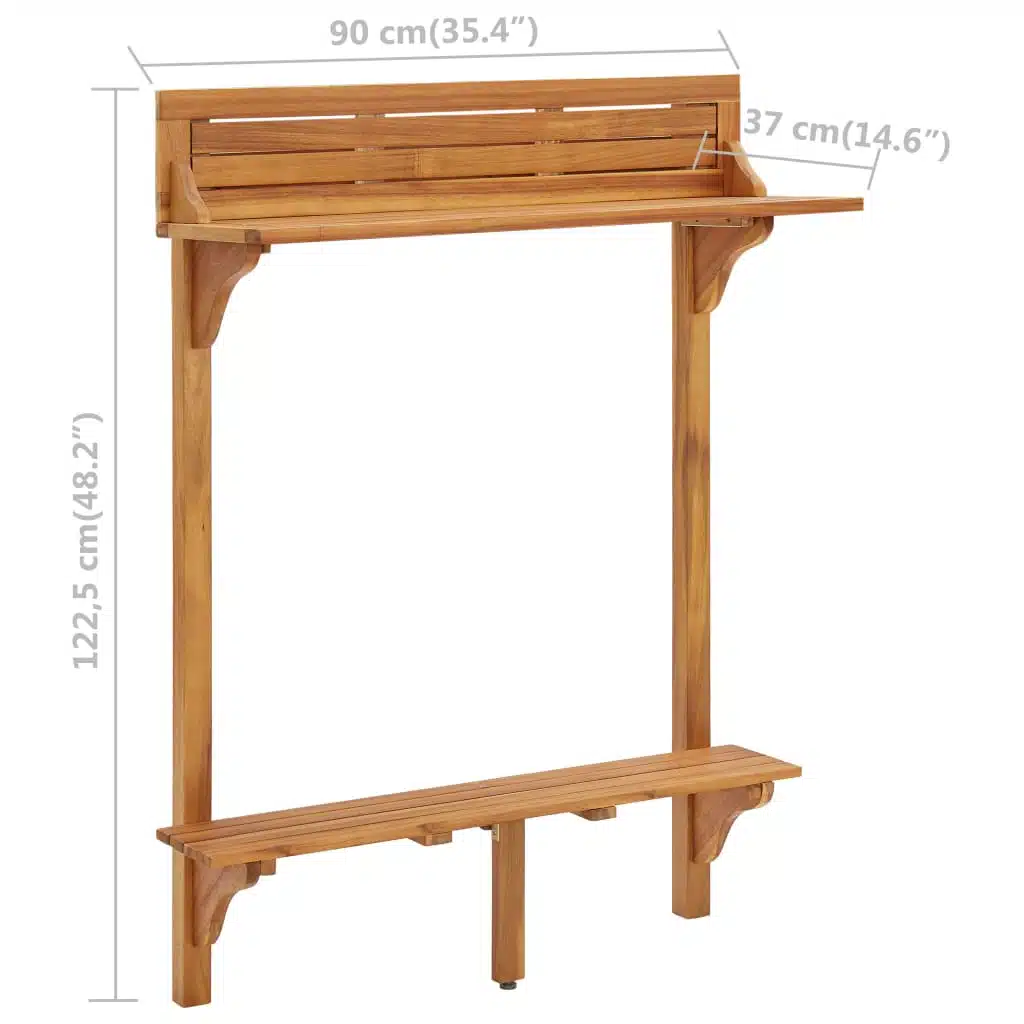 vidaXL Balcony Bar Table 90x37x122,5 cm Solid Acacia Wood