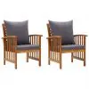 vidaXL Garden Chairs with Cushions 2 pcs Solid Acacia Wood