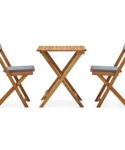 vidaXL 3 Piece Folding Bistro Set with Cushions Solid Acacia Wood