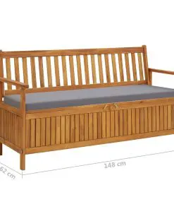 vidaXL Garden Storage Bench with Cushion 148 cm Solid Acacia Wood