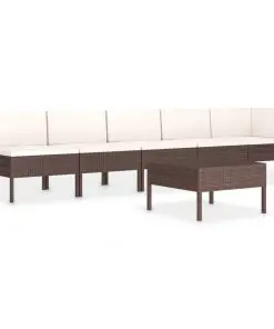 vidaXL 6 Piece Garden Lounge Set with Cushions Poly Rattan Brown