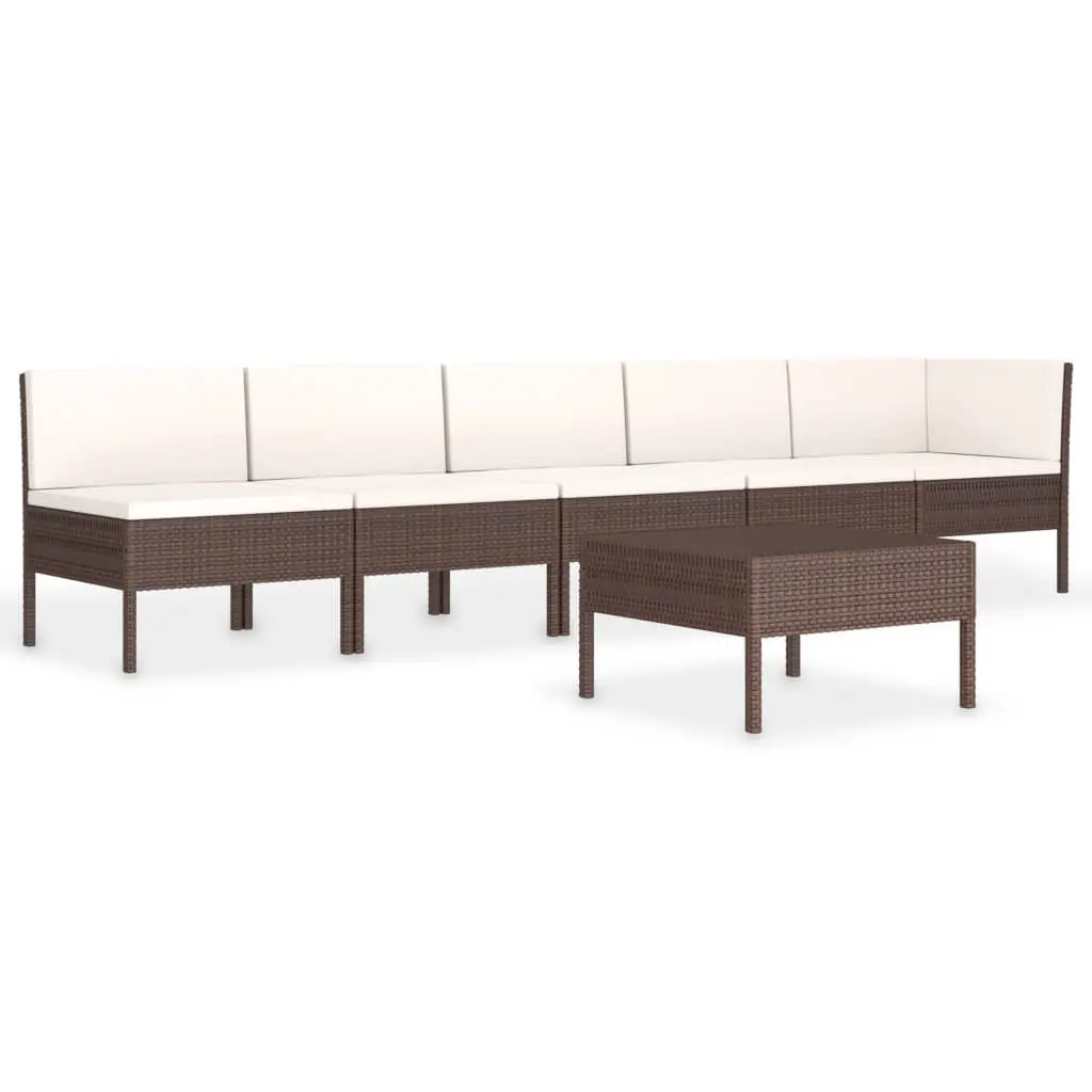 vidaXL 6 Piece Garden Lounge Set with Cushions Poly Rattan Brown