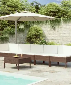 vidaXL 6 Piece Garden Lounge Set with Cushions Poly Rattan Brown