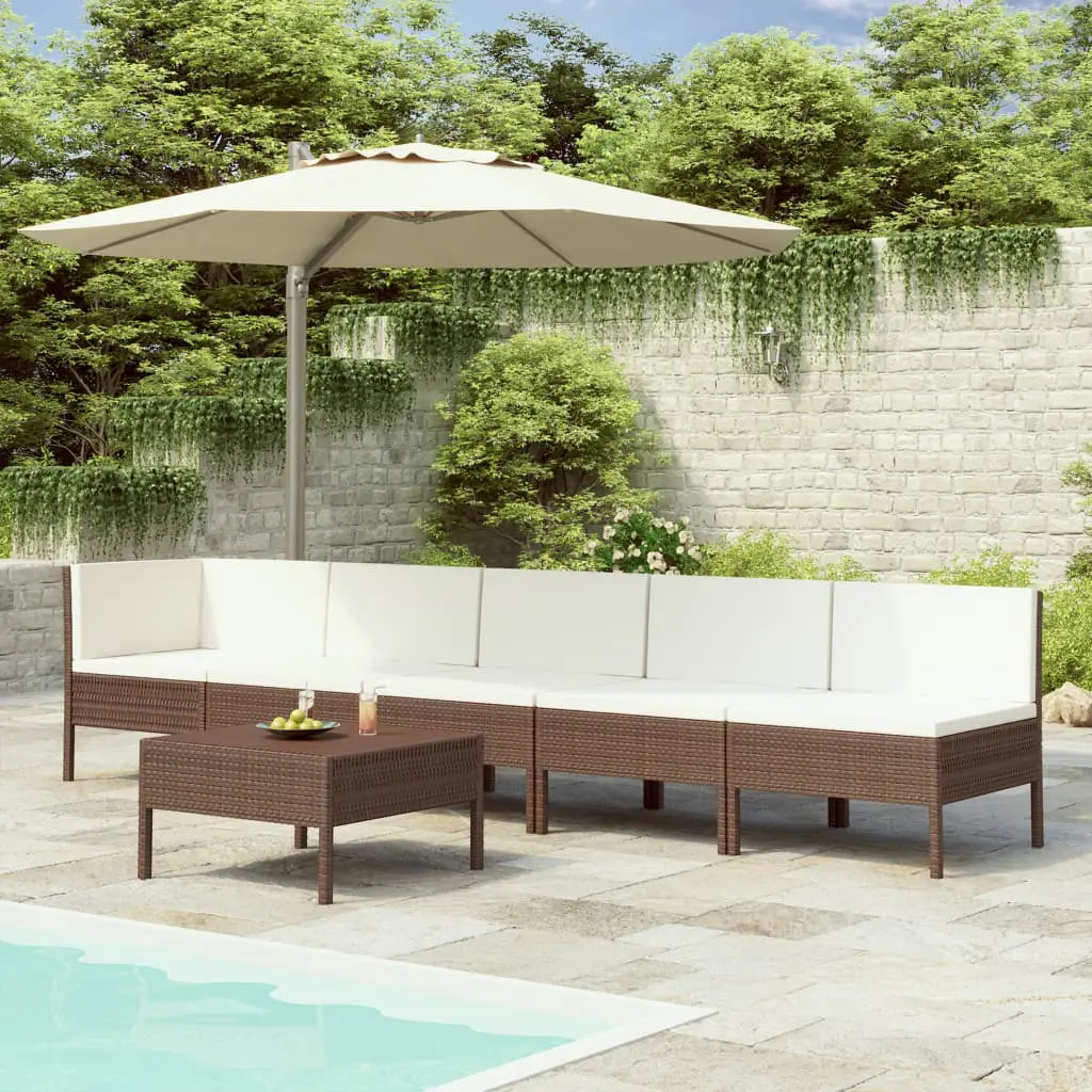 vidaXL 6 Piece Garden Lounge Set with Cushions Poly Rattan Brown