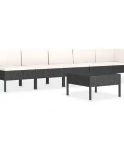 vidaXL 6 Piece Garden Lounge Set with Cushions Poly Rattan Black