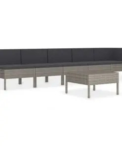 vidaXL 6 Piece Garden Lounge Set with Cushions Poly Rattan Grey