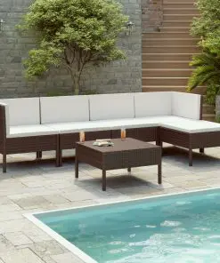 vidaXL 6 Piece Garden Lounge Set with Cushions Poly Rattan Brown