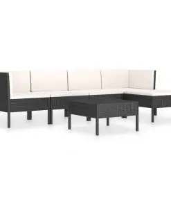 vidaXL 6 Piece Garden Lounge Set with Cushions Poly Rattan Black