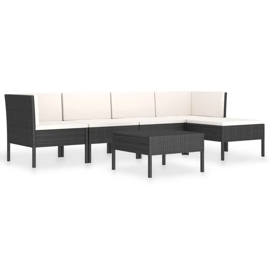 vidaXL 6 Piece Garden Lounge Set with Cushions Poly Rattan Black