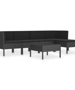 vidaXL 6 Piece Garden Lounge Set with Cushions Poly Rattan Black