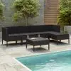 vidaXL 6 Piece Garden Lounge Set with Cushions Poly Rattan Black