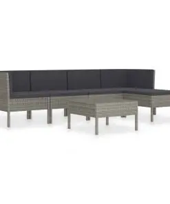 vidaXL 6 Piece Garden Lounge Set with Cushions Poly Rattan Grey