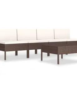 vidaXL 5 Piece Garden Sofa Set with Cushions Poly Rattan Brown