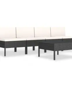 vidaXL 5 Piece Garden Sofa Set with Cushions Poly Rattan Black