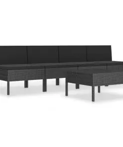 vidaXL 5 Piece Garden Sofa Set with Cushions Poly Rattan Black