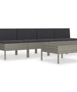 vidaXL 5 Piece Garden Sofa Set with Cushions Poly Rattan Grey