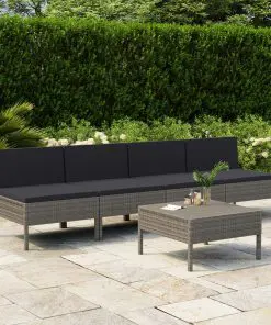 vidaXL 5 Piece Garden Sofa Set with Cushions Poly Rattan Grey