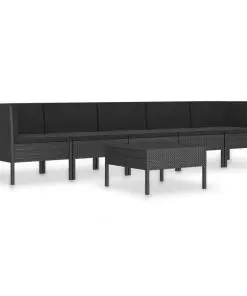 vidaXL 6 Piece Garden Lounge Set with Cushions Poly Rattan Black