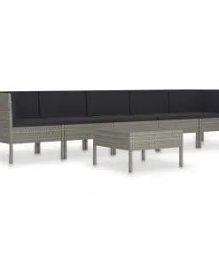 vidaXL 6 Piece Garden Lounge Set with Cushions Poly Rattan Grey