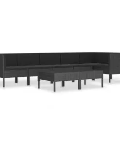 vidaXL 8 Piece Garden Lounge Set with Cushions Poly Rattan Black
