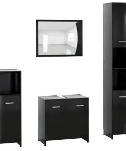 vidaXL 4 Piece Bathroom Furniture Set Black Chipboard