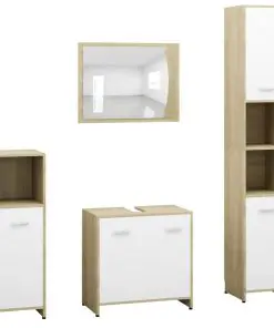 vidaXL 4 Piece Bathroom Furniture Set White and Sonoma Oak Chipboard