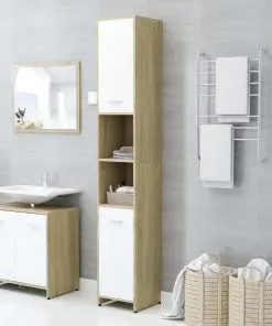 vidaXL 4 Piece Bathroom Furniture Set White and Sonoma Oak Chipboard