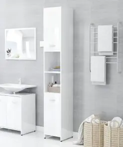 vidaXL 4 Piece Bathroom Furniture Set High Gloss White Chipboard