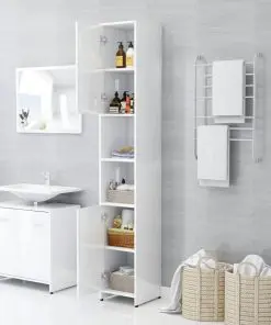 vidaXL 4 Piece Bathroom Furniture Set High Gloss White Chipboard