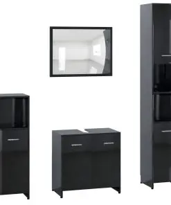 vidaXL 4 Piece Bathroom Furniture Set High Gloss Black Chipboard
