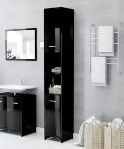vidaXL 4 Piece Bathroom Furniture Set High Gloss Black Chipboard
