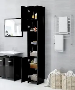 vidaXL 4 Piece Bathroom Furniture Set High Gloss Black Chipboard