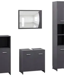 vidaXL 4 Piece Bathroom Furniture Set High Gloss Grey Chipboard