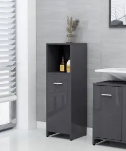 vidaXL 4 Piece Bathroom Furniture Set High Gloss Grey Chipboard