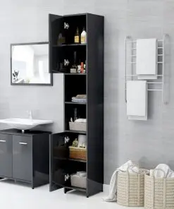 vidaXL 4 Piece Bathroom Furniture Set High Gloss Grey Chipboard