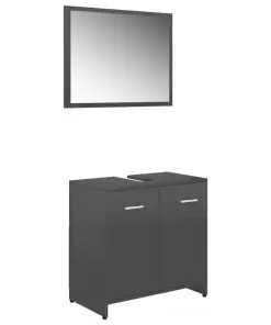 vidaXL 4 Piece Bathroom Furniture Set High Gloss Grey Chipboard