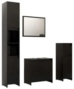 vidaXL 4 Piece Bathroom Furniture Set Black Chipboard