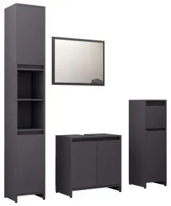 vidaXL 4 Piece Bathroom Furniture Set Grey Chipboard
