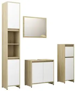vidaXL 4 Piece Bathroom Furniture Set White and Sonoma Oak Chipboard