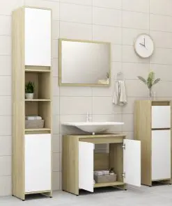 vidaXL 4 Piece Bathroom Furniture Set White and Sonoma Oak Chipboard