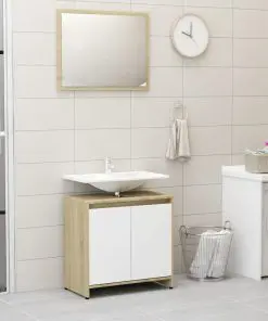 vidaXL 4 Piece Bathroom Furniture Set White and Sonoma Oak Chipboard