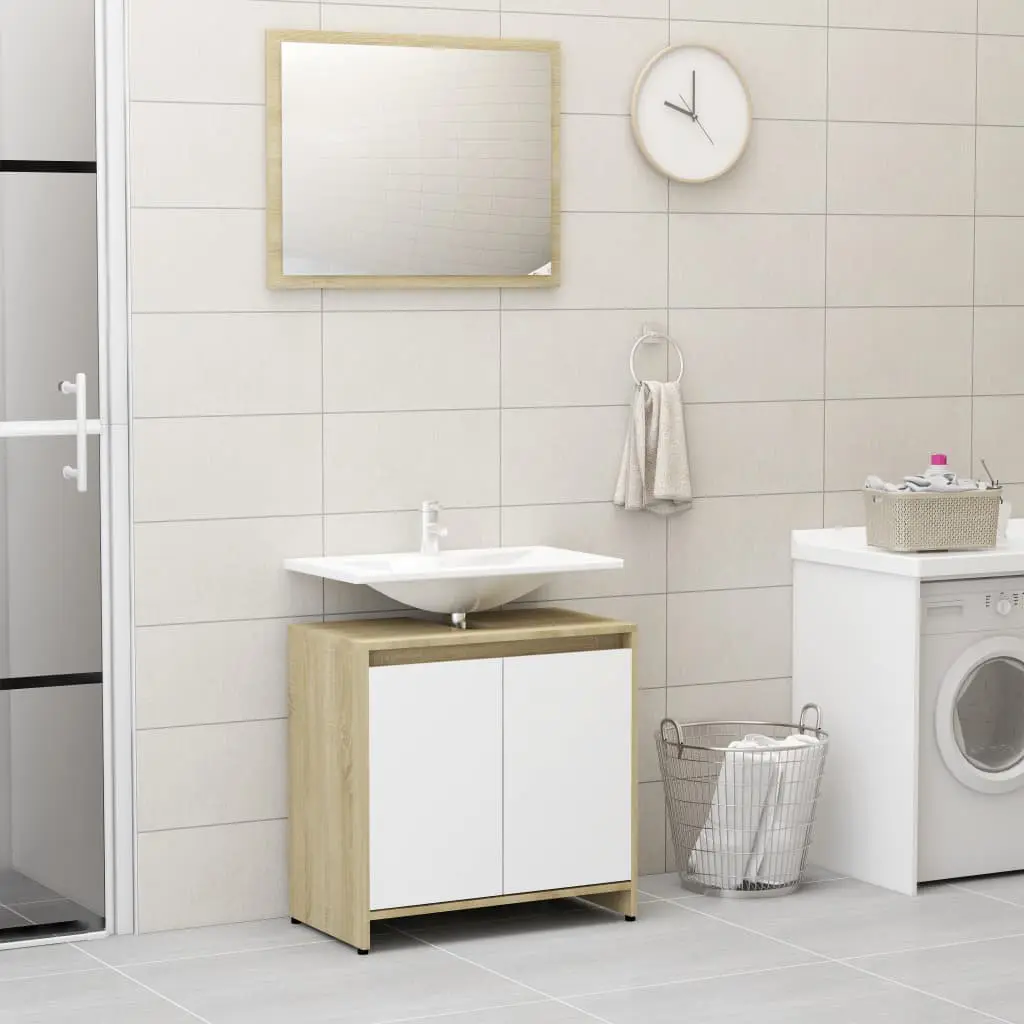 vidaXL 4 Piece Bathroom Furniture Set White and Sonoma Oak Chipboard