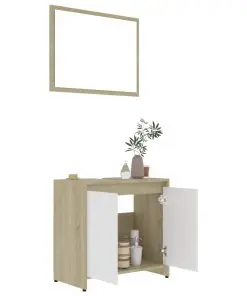 vidaXL 4 Piece Bathroom Furniture Set White and Sonoma Oak Chipboard