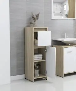 vidaXL 4 Piece Bathroom Furniture Set White and Sonoma Oak Chipboard