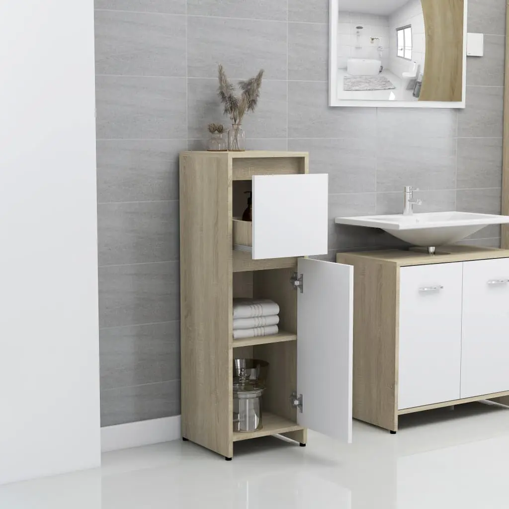 vidaXL 4 Piece Bathroom Furniture Set White and Sonoma Oak Chipboard