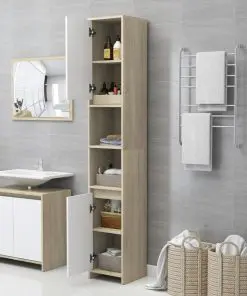 vidaXL 4 Piece Bathroom Furniture Set White and Sonoma Oak Chipboard