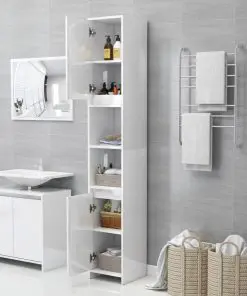 vidaXL 4 Piece Bathroom Furniture Set High Gloss White Chipboard