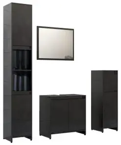 vidaXL 4 Piece Bathroom Furniture Set High Gloss Black Chipboard