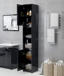 vidaXL 4 Piece Bathroom Furniture Set High Gloss Black Chipboard