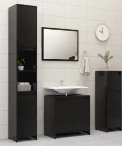 vidaXL 4 Piece Bathroom Furniture Set High Gloss Black Chipboard